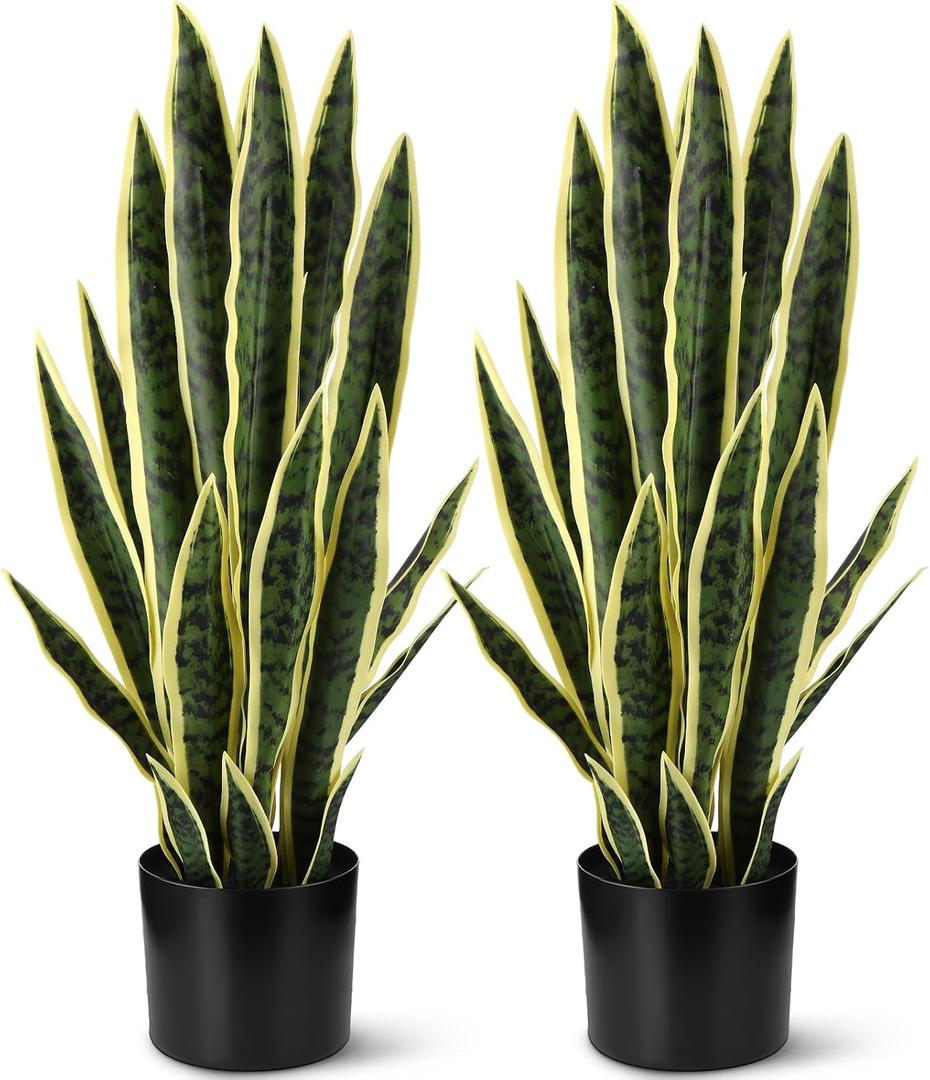 Crowye Tall Artificial Snake Plant Faux Sansevieria Plant Large Fake Snake Bulk in Pot for Home Office Housewarming Gift(2 Pack,2.25 Ft)