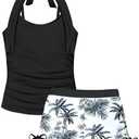 TALLWH Girls Swimsuit 2 Piece Halterneck Girls Tankini Swimsuit Drawstring Printed Swim Shorts Girl Bathing Suit for (15-16 Years)