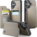 Compatible with iPhone 16 6.1" Wallet Case with Card Holder RFID Blocking for Women Men, Double Magnetic Clasp Kickstand Shockproof Phone Case Fit for iPhone 16, Gray