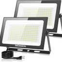 MORSEN 100W Flood Lights Outdoor, 18000lm Bright LED Work Light with Plug, 6500K Daylight White LED Flood Lighting, IP66 Waterproof Security Yard Lights for Yard Garage Stadium 2 Pack