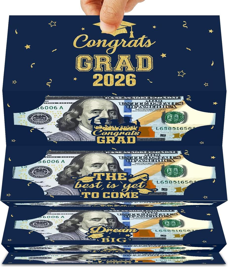 Graduation Money Holders for Cash Gifts: Class of 2026 Grad Money Greeting Card, Funny Cash Gift Card Holders, Navy Blue & Gold Graduate Party Decortaions Supplies