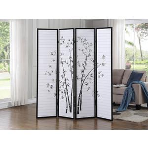 Bamboo Print Room Divider, Black 4-Panel Screen - Privacy & Decor, 72"W x 1"D x 71"H