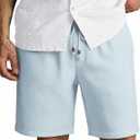 COOFANDY Men Linen Blend Shorts Casual Drawstring Shorts Lightweight Summer Beach Short for Lounge Vacation Travel (Blue, S)