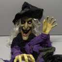 JOYIN 72 Halloween Hanging Witch Decorations Outdoor, Flying Talking Ghost Decor Light Up Eyes Sound Activated, Outside Indoor Haunted House Prop for Lawn Yard Garden, Purple Wicked