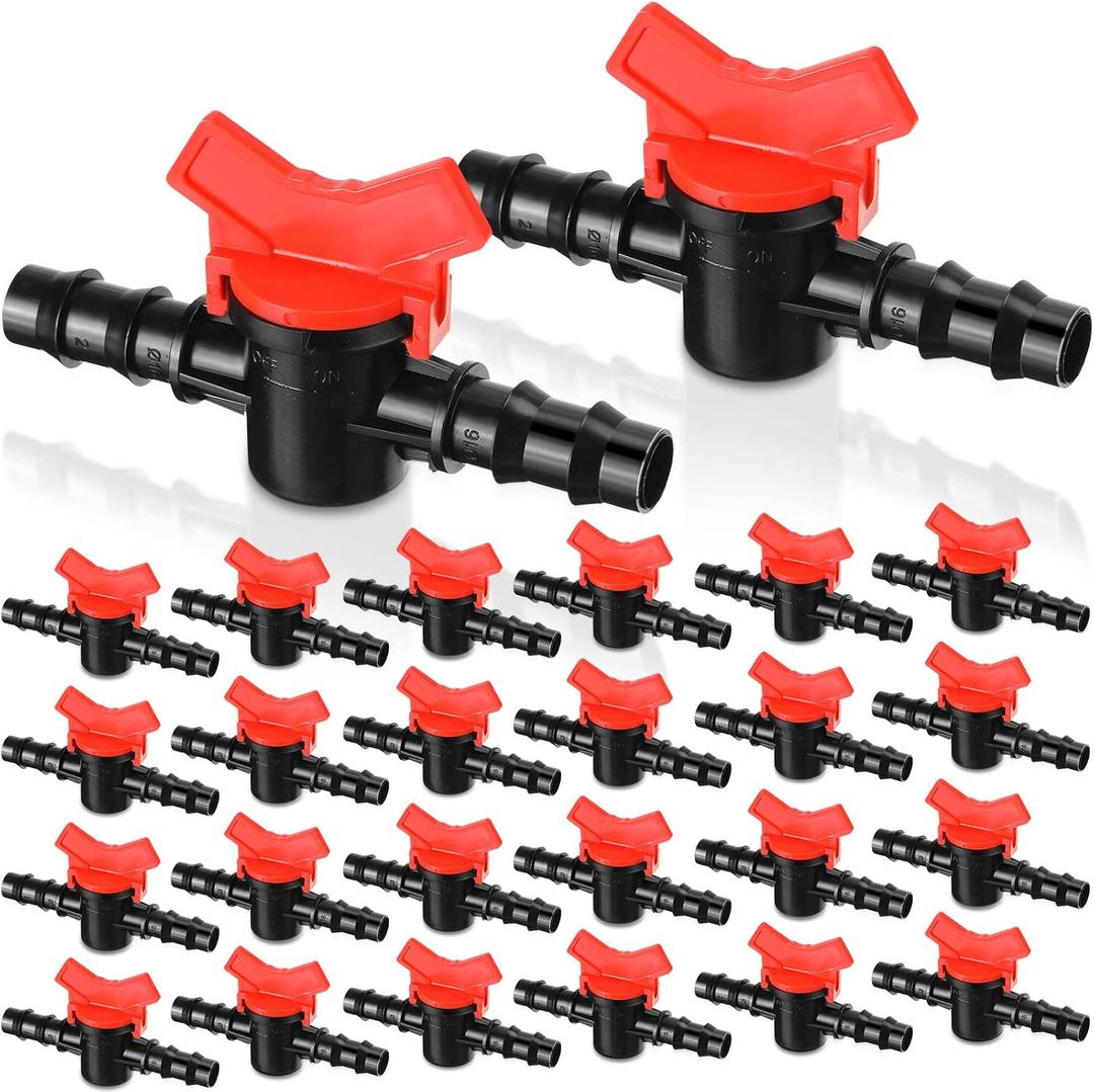 Chumia 24 Pcs Drip Irrigation Valve 1/2 Inch Double Male Kits Gate Switch for Tubing Regulate Shut off Turn on Water Flow