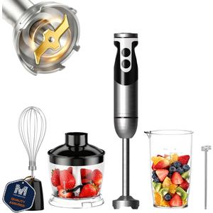 MegaWise Blender Handheld 12-Speed Stainless Steel Electric Hand Blender, 5 in 1 Immersion Handheld BlenderTitanium Blades Hand Blender, Milk Frother Wand,with 600ml Whisk Beaker and Chopper (black)