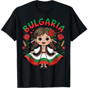 Cute Bulgarian Girl in Traditional Folk Dress for Kids T-Shirt, S