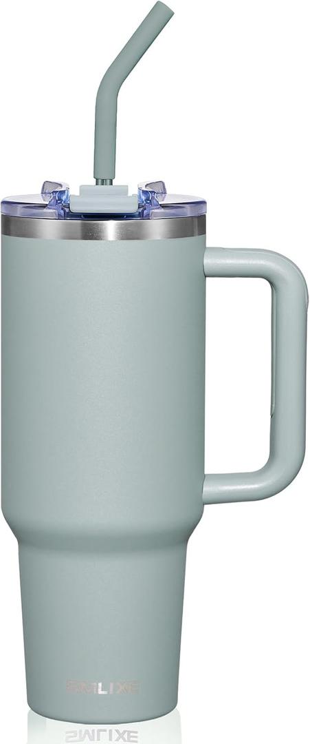40 oz Tumbler with Handle and Straw Lid,Insulated Reusable Stainless Steel Water Bottle Travel MugCupholder Friendly Double Wall Vacuum Sealed Cup (Shale)