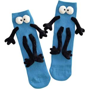 Holding Hands Socks for Kids Toddler Cute Crazy Silly Funny Novelty Magnetic Tube Cotton Socks Gifts  (One Size, Blue 1 Pair)