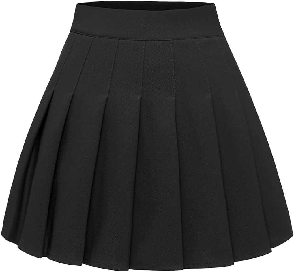 Pleated Skirts for Women High Waist Mini Tennis Skater Skirt Casual Basic Skirts Cheerleader (XX-Large, Black)