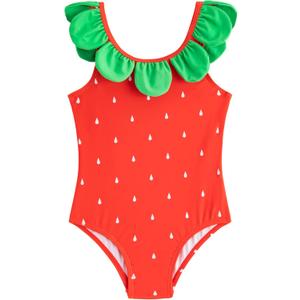 LIZENS Girls One Piece Swimwear Cute Girls Swimsuit 2-12 Bathing Suit for Kids(BDG26203, 4-5T) Red