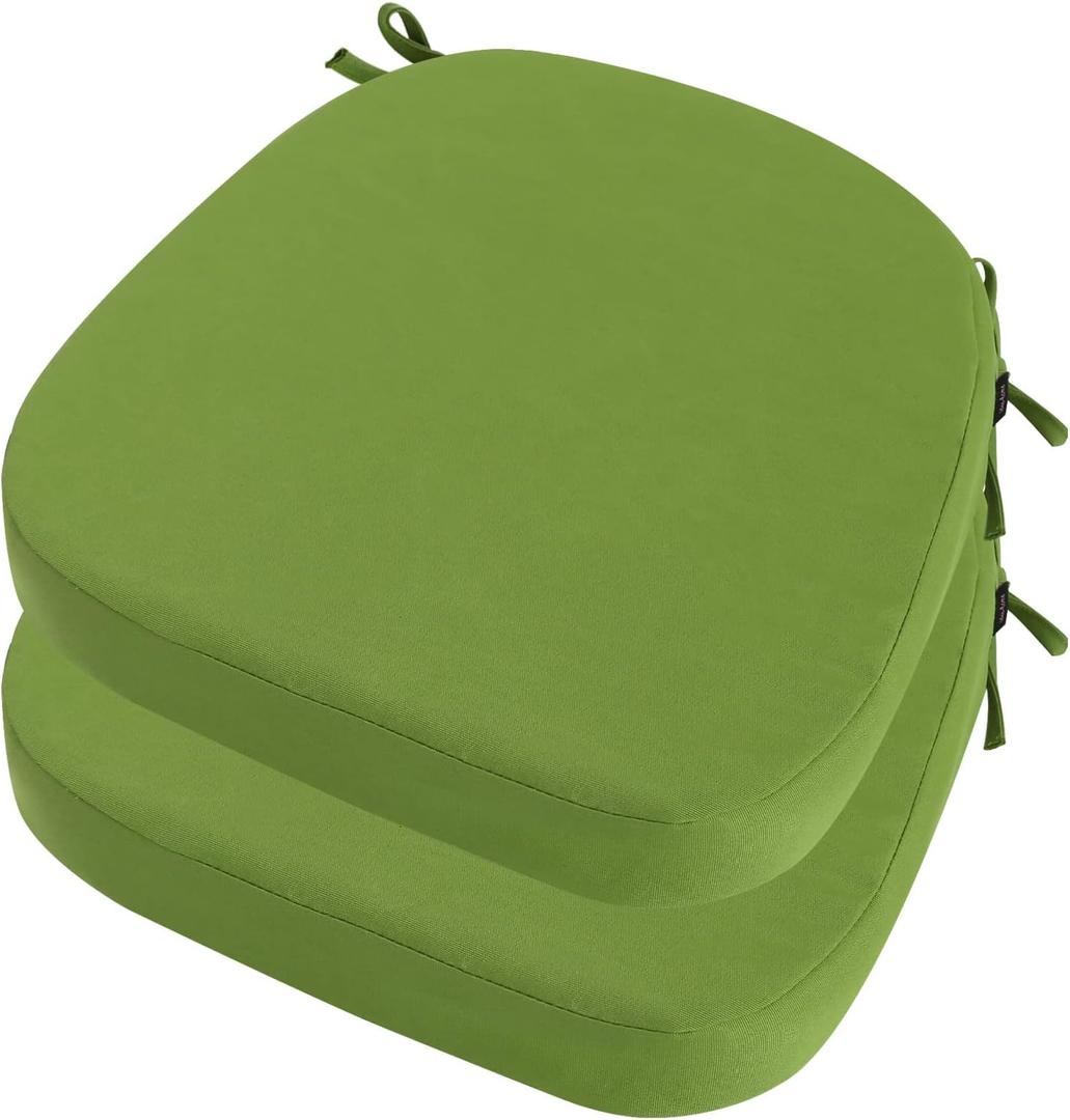 Idee-Home Outdoor Chair Cushions Set of 2, 19" x 19" x 3" Thick D-Shaped Patio Furniture Outdoor Seat Cushions Waterproof with Ties, Dining Pads (Green)