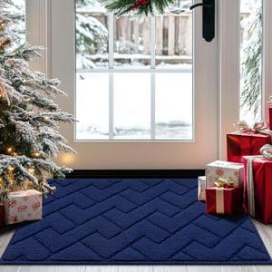 hicorfe Indoor Doormat, Front Back Door Mat TPR Backing Non Slip Mats 20"x31.5" Absorbent Resist Dirt Entrance Doormat Inside Floor for Entryway Washable Low-Profile(Navy Blue)