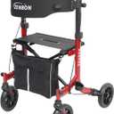 Rollator Walker for Seniors/Adults Foldable Rolling Walker with Seat 330 lbs Capacity 4 Big 8 inch Wheels Hand Grips Adjustable Height Lightweight Aluminum Walker Removable Back Support 7209(Red)