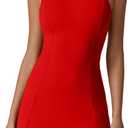 QINSEN Womens Crew Neck Tennis Dress Sleeveless Side Slit Golf Athletic Dress Build in Shorts with Pockets (Medium, Red)