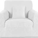 Ruaozz Stretch Chair Sofa Slipcover 1 Piece Chair Cover with Arms Non Slip Armchair Cover Soft Jacquard Furniture Protector with 1 pcs Throw Pillow Cover (1 Seater, Ivory)