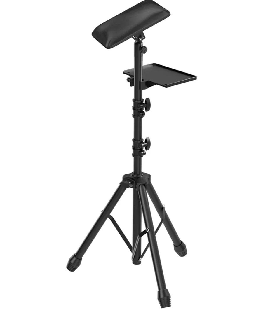 Tattoo Armrest Stand Tripod with Tray - ZHOOGE Foldable Tattoo Arm Leg Rest Stand Adjustable Height and Tilt Black Leather Pad Professional Heavy Equipment for Tattoo Studio