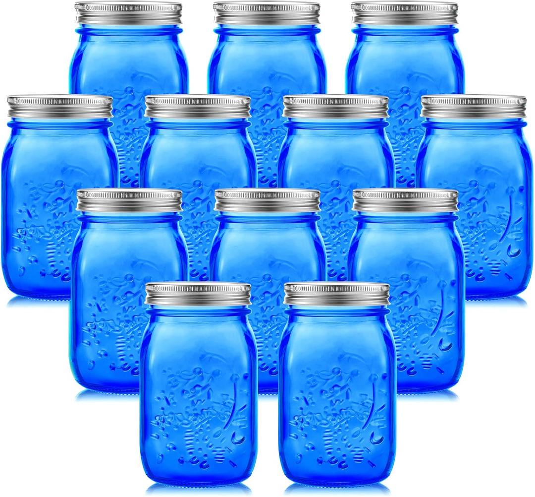 Tessco for you 12 Pcs Bulk Dark Blue Mason Jars with Lids 16 oz Decorative Centerpieces Glass Pint Canning Containers Regular Mouth for Flower Food Storage Wedding Halloween Christmas DIY Crafts