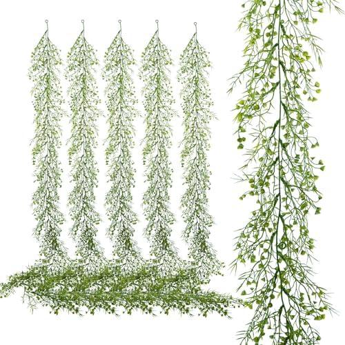 PENGYEE 6 Pack 5.57ft Artificial Greenery Garland, Leaf Garland for Room Decor, Garlands for Decoration, Fake Vines Hanging Plants for Home Bedroom Garden Wall Wedding Decor-040