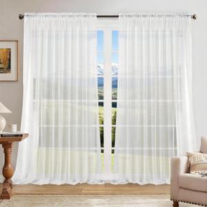 Dreaming Casa Solid Sheer Curtains Draperies White Rod Pocket 2 Panels 100" W x 84" L