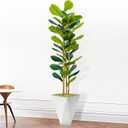 Artificial Fiddle Leaf Fig Tree with White Planter, 6ft Tall Fake Fig Trees with Natural Wood Trunk,Faux Plants Indoor for Office Home Living Room Decor, Housewarming Gift (White)