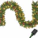 Joiedomi 9 FT Artificial Christmas Garland Prelit with 50 Count Warm White String Lights, Pine Cones and Red Berries for Christmas Holiday Xmas Season Decorations, Plug in Lighted Pine Garland