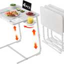 NUTIKAS TV Trays Set of 4 - Folding TV Tray Adjustable Dinner Trays for Eating On Couch Wooden Tables Mate Stand Foldable White Desk with Cup Holder Portable