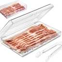 GlossyEnd Bacon Keeper Storage Container with Tong, Deli Meat Storage Container with Perforated Tray for Freshness, Clear Durable Plastic - Dishwasher and Freezer Safe - Size: 11 x 6.5 x 2