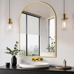 Delma Arched Bathroom Mirror, 24"x36" Wall Mounted Vanity Mirror for Bedroom, Living Room and Entryway, Gold