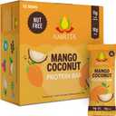 Amrita Nut Free Mango Coconut Vegan Protein Bars (12 Count) | 11g Plant-Based Protein Bar | Peanut Free, Gluten Free, and Dairy Free | Low Sugar, High Fiber, Healthy School-Safe Snacks