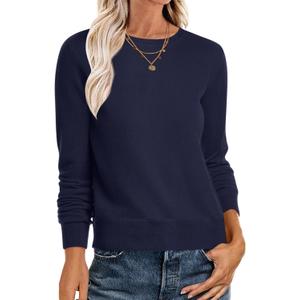 ANRABESS Sweaters for Women Long Sleeve Lightweight Crewneck Soft Basic Knit Loose Fit Pullover Top 2025 Fall Trendy Outfits (Blue, XL)