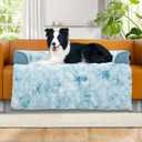 Calming Dog Couch Bed for Large Dogs, 41 x 37 inch Waterproof Removable Pet Mat Couch Cover for Furniture Protector, Non-Slip Fluffy Pelsbarn Dog Bed for Couch, Sofa, Outdoor - Tie-Dye Blue