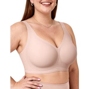 Vertvie Jelly Bras for Women Plus Size Minimizer Soft Wireless Push Up Bra Full Supportive Older Lift Back Coverage Bralette (Beige)