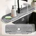 17 Inch Faucet Mat For Kitchen Sink Splash Guard Behind Faucet, 5Slope Fast Draining Silicone Mat , Dish Soap Sponge Holder for Bathroom Sink kitchen sink organizer (Grey, 17" x 6") (Gray)