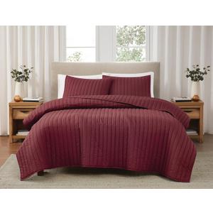 Brooklyn Loom Solid Cotton Percale Burgundy King 3 Piece Quilt Set, Solid Color Themed, Oeko-TEX Certified Confidence