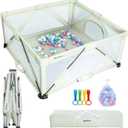 Tksd&m Baby Playpen Foldable, Large Play Yard, Playpen for Babies and Toddlers, Play Pens for Babies and Toddlers with Gate, Indoor & Outdoor Portable Play Pen, (47*63Inch, Beige)