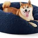 Bedsure Calming Dog Bed for Medium Dogs - Donut Washable Medium Pet Bed, 30 inches Anti-Slip Round Fluffy Plush Faux Fur Cat Bed, Fits up to 45 lbs Pets, Navy