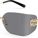 Dollger Rimless Y2K Sunglasses Women Retro Trendy Wrap Around Shield Frame Designer 90s Fashion Glasses