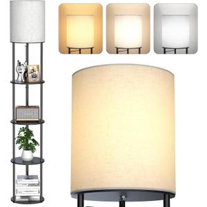 5-Tier Floor Lamp with Shelves, Standing Bookshelf Lamp, 3-Color LED, Corner Display Shelf Floor Lamp, Living Room Decor, Bedroom Decor, Nightstand, Office, Black (63'' H)