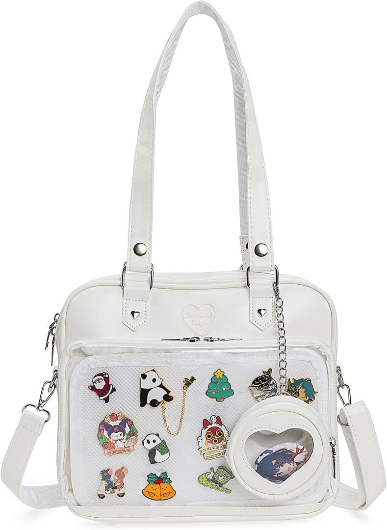 Ita Bag Crossbody Handbags Kawaii Shoulder Purse Square Backpack with Insert Anime Pins Display, White