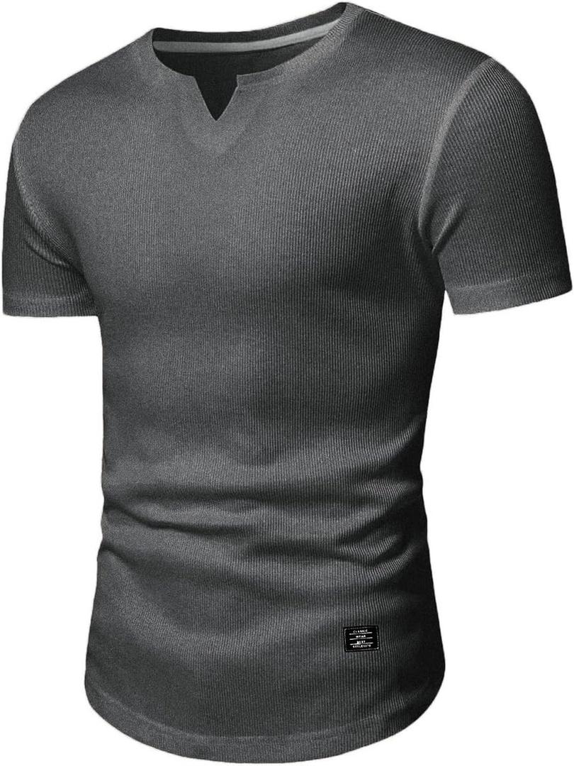 JMIERR Mens Muscle Slim T Shirt V-Neck Longline Henley Shirt Gym Workout Athletic Tee Shirts, Size Small
