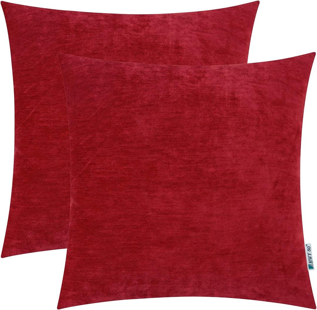 HWY 50 Red Decorative Throw Pillow Covers 20x20 Inch for Couch Sofa Living Room, Chenille Soft Comfy Solid Square Throw Pillows Cases Set Cushions Cover Pack of 2