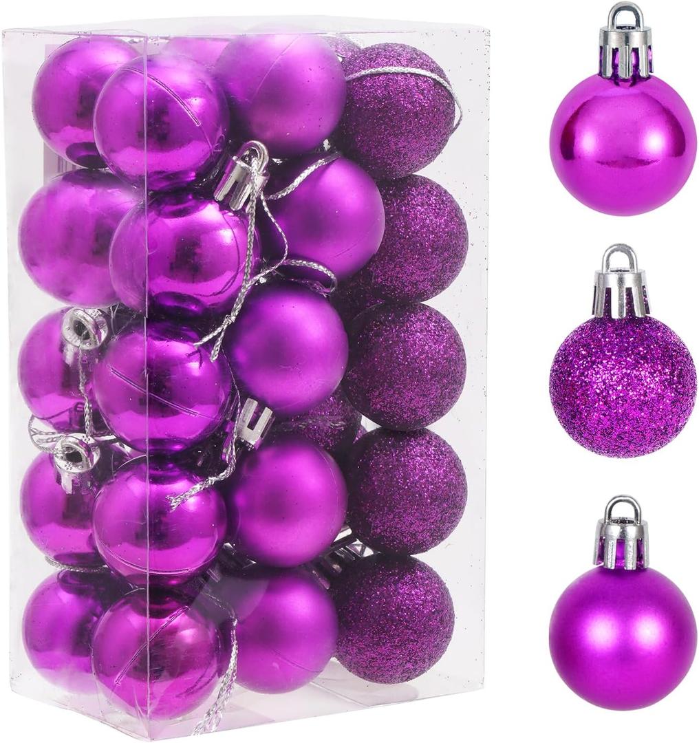 30ct Christmas Ball Ornaments, 2.36" Shatterproof Christmas Tree Decorations, Perfect Hanging Ball for Indoor/Outdoor Holiday Party Decor (Purple)