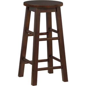 Linon Zeke Walnut Solid Wood Backless Round Counter Stool with 24 Inch Seat Height