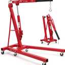 2-Ton Folding Engine Hoist Cherry Picker 4400 Lb Capacity Hydraulic Shop Crane with Telescoping Boom 6 Caster Wheels for Automotive Repair Garage Use Includes Hitch and Storage Stand Red