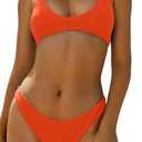 ZAFUL Women's Tie Back Padded High Cut Bralette Bikini Set Two Piece Swimsuit, Size: L