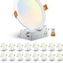 24 Pack Ultra-Thin Recessed Lighting 6 Inch 13 W 1300 LM LED Recessed Ceiling Light with Junction Box 5CCT Recessed Lighting Dimmable Canless Wafer Light Downlights for Bedroom Living Room