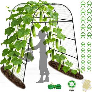 7.2FT Garden Arch Trellis for Climbing Plants, Heavy Duty 66" Wide Walk-Through Metal Arch with Netting, Wind-Resistant Vertical Garden Support for Cucumbers, Roses, Beans, Squash (7.2' Arch), 86.6" Tall x 70.8" Wide