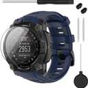 TopPerfekt Band Compatible with Garmin Instinct 3 45mm, Soft Silicone Replacement Watch Band 22mm Width Strap and 2 Pack Screen Protectors for Instinct 3 Smart Watch for Women Men (Navy Blue)
