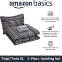 Amazon Basics 5-Piece Lightweight Microfiber Comforter Set with Sheets, Bed-in-a-Bag, Gray Calvin Striped Bedding, Twin/Twin XL